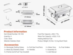 Chafing Dish Set, 8 Qt Kapacitet, Rostfritt Stål Konstruktion,4 paket