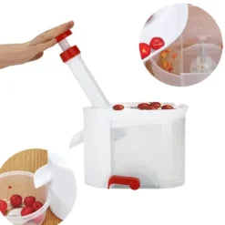 Pressar-Cherry Pitter - Bärbar fruktpryl för att ta bort frön, med behållare, perfekt för hem och resor
