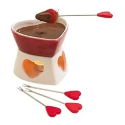 Fondueset-Chokladfondue-maskin - C Deco - Röd hjärta - 4 gafflar - Keramik - För vuxna