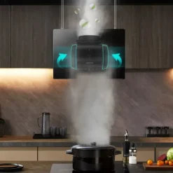 Köksfläktar-CIARRA A+++ Island Recycling Hood 48cm 700M3/H Wi-Fi & Touch Silent Booster LED-skärm 2st Active Filter Black