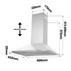 CIARRA dekorativ huva 60cm A++ 2st Kolfilter 370m³/h Återvinning eller evakuering 3 hastigheter INOX