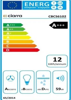 CIARRA Fläktkåpa 60 cm Wi-Fi ansluten Klass A+++ 650 m3/h 4 hastigheter Booster Pekskärm Köksfläkt rostfritt stål