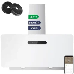 Köksfläktar-CIARRA Kåpa 90cm A+++ 650m3/h Booster 4 Hastigheter Touchknapp Köksfläkt Vit CD9736KW