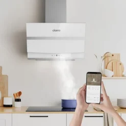 Köksfläktar-CIARRA Lutande huva 60 cm Wi-Fi ansluten Booster 4 hastigheter 650 m3/h Klass A+++ Huva Touchknapp Vit