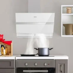 Köksfläktar-CIARRA Lutande huva 60 cm Wi-Fi ansluten Booster 4 hastigheter 650 m3/h Klass A+++ Huva Touchknapp Vit