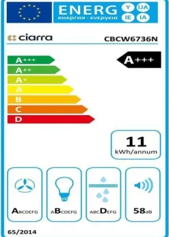 Köksfläktar-CIARRA Lutande huva 60 cm Wi-Fi ansluten Booster 4 hastigheter 650 m3/h Klass A+++ Huva Touchknapp Vit
