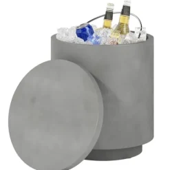 Ishink & Kylare-Cool Bar sidobord med avtagbar topp, 10 L dryckeskylare, bistrobord för fest/camping, ljusgrå