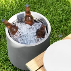 Ishink & Kylare-Cool Bar sidobord med avtagbar topp, 10 L dryckeskylare, bistrobord för fest/camping, ljusgrå