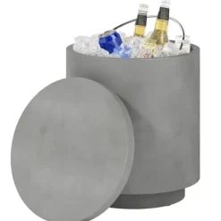 Cool Bar sidobord med avtagbar topp, 10 L dryckeskylare, bistrobord för fest/camping, ljusgrå