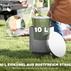 Cool Bar sidobord med avtagbar topp, 10 L dryckeskylare, bistrobord för fest/camping, ljusgrå