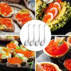 3-delad kulsked, kaviarsked i rostfritt stål för att ta ut oliver och kapris ur burken, molekylär gastronomibar äggsked kök