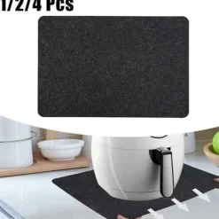 Grytlappar & Grillvantar-4-delade halkfria värmebeständiga mattor för köksapparater, bänkskydd för airfryer, tvättbara filt- och silikonmattor, 12 x 17 tum, svarta