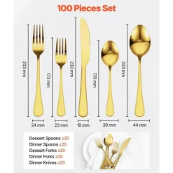 100-delar Silverbestickset, Rostfritt Stål, Bestick för 20 personer, Högkvalitets, Tålig och Eleganta Utseende