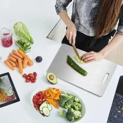 Skärbrädor-3-delars Set med Dubbelhäftande Skärbräda i Rostfritt Stål, Mögel- och Fukttålig