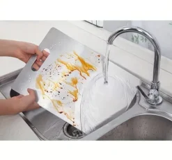 Skärbrädor-3-delars Set med Dubbelhäftande Skärbräda i Rostfritt Stål, Mögel- och Fukttålig