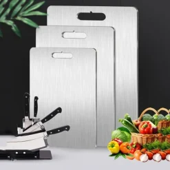 Skärbrädor-3-delars Set med Dubbelhäftande Skärbräda i Rostfritt Stål, Mögel- och Fukttålig