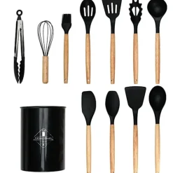12-delars Silikon Köksredskap med Förvaringsställ – Komplett och Praktisk Köksutrustning