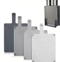 5-delars Skärbräda i Vetehalm med Ställ – Multifunktionella Färgsorterade Skärbrädor för Kök