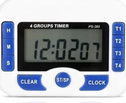 Äggklockor-Digital kökstimer, 4-kanals köksnedräkningstimer med LCD-display, hopfällbart stativ och upphängningshål, magnetisk baksida (vit + blå)