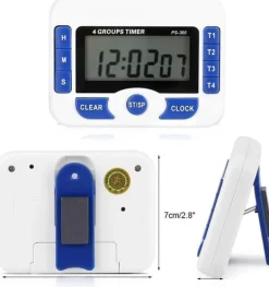Äggklockor-Digital kökstimer, 4-kanals köksnedräkningstimer med LCD-display, hopfällbart stativ och upphängningshål, magnetisk baksida (vit + blå)