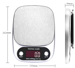 Digital köksvåg 5 kg/0,1 g med LCD-skärm, rostfri stålplattform och tarafunktion för exakt matlagning