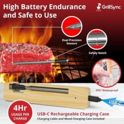 Matlagningstermometrar-Digital köttermometer Digital trådlös dubbelsensor Bluetooth BBQ-termometer för grill, matlagning, rökning