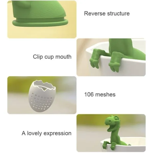 Dinosaurieformat Tefilter Silikon Teinfuser Återanvändbar Tepåsesil