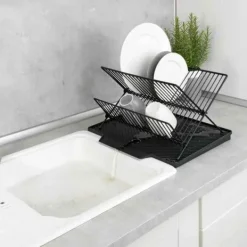 Diskställ & Torkställ-Diskavlopp - WENKO - NELIA - Svart - Vikbar - Dräneringsmatta ingår