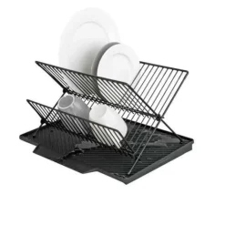 Diskställ & Torkställ-Diskavlopp - WENKO - NELIA - Svart - Vikbar - Dräneringsmatta ingår