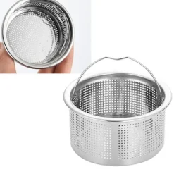 Silar-Diskbänkssil med handtag 304 rostfritt stål diskbänksavlopp Djup kopp korgsil 3 tum ytterdiameter