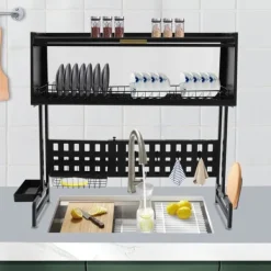 Diskställ & Torkställ-Diskställ - Över diskbänk torkställ - Utdragbar - Rosttålig - Mått 84,5×28×31 cm - Max belastning 100 kg - Kolstål och PP - Svart