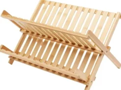 Diskställ i bambu, två nivåer, hopfällbart, trä