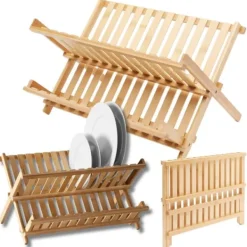Diskställ i bambu, två nivåer, hopfällbart, trä