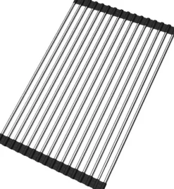 Diskställ över diskbänken - Upprullningsbart och hopfällbart rostfritt stål - Platsbesparande avrinningsställ