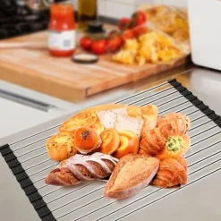 Diskställ över diskbänken - Upprullningsbart och hopfällbart rostfritt stål - Platsbesparande avrinningsställ