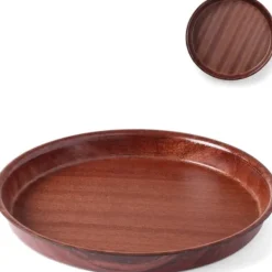 Djup, halkskyddande servisbricka i trä med kant - rund diameter. 32 cm