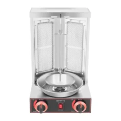 Döner Kebab/Shawarma Grill - Vertikal Gasgrill - Automatisk Rotation - 2 Brännare - Vredkontroll - Kommersiell - Silver