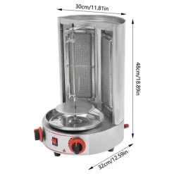 Döner Kebab/Shawarma Grill - Vertikal Gasgrill - Automatisk Rotation - 2 Brännare - Vredkontroll - Kommersiell - Silver