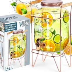 Dryckesautomater-Dryckesburk med kran och guldfärgat stativ 4,2 l