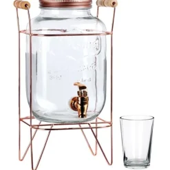 Dryckesautomater-Dryckesburk med kran och guldfärgat stativ 4,2 l + 12 glas 200 ml