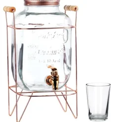 Dryckesburk med kran och guldfärgat stativ 5,5 l + 12 glas 200 ml