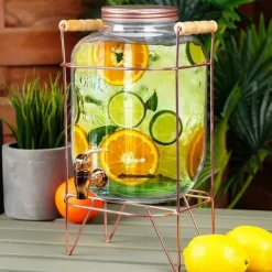 Dryckesburk med kran och guldfärgat stativ 5,5 l + 12 glas 200 ml