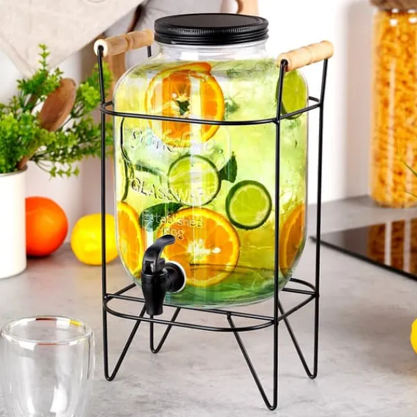 Dryckesburk med kran och stativ, svart, 5,5 l