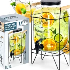 Dryckesburk med kran och stativ, svart, 5,5 l