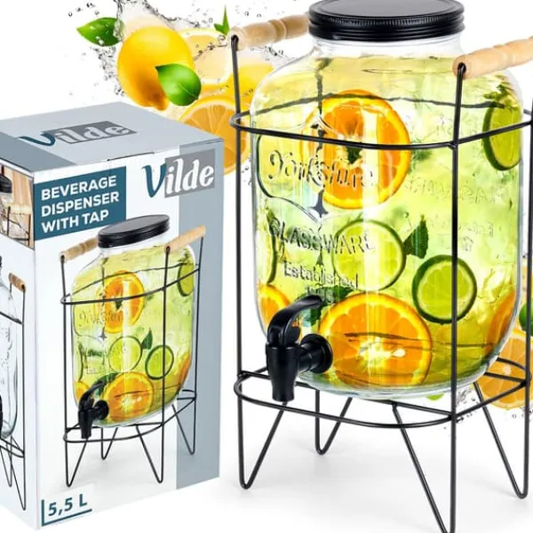 Dryckesburk med kran och stativ, svart, 5,5 l