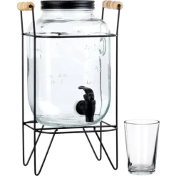 Dryckesburk med kran och stativ, svart, 4,2 l + 12 glas, 200 ml