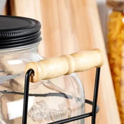 Dryckesburk med kran och stativ, svart, 4,2 l + 12 glas, 200 ml