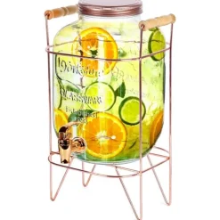 Dryckesautomater-Dryckesburk Stor dispenserburk i glas med kran och stativ 5,5L