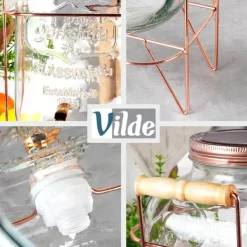 Dryckesautomater-Dryckesburk Stor dispenserburk i glas med kran och stativ 5,5L