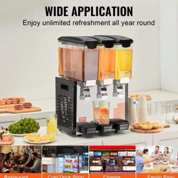 Dryckesdispenser, 3 behållare à 10 L, 43x41x68 cm, rostfritt stål